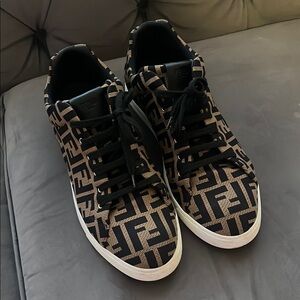 Fendi Black and Tan Low-Top Sneakers